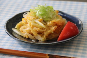 白ねぎと春雨の卵とじ